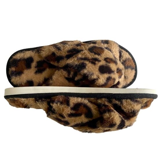 Fuzzy Cross Band Animal Print Open Toe Slippers Memory Foam Women's Medium 7-8 - Picture 5 of 11